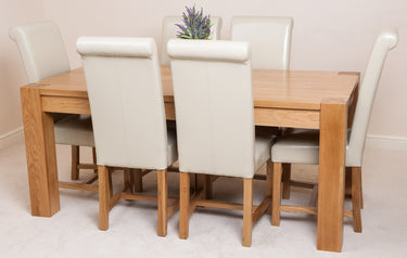 Kuba Large Oak Dining Table with 6 Washington Ivory Leather Chairs