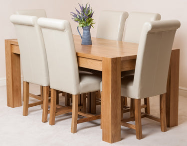 Kuba Large Oak Dining Table with 6 Washington Ivory Leather Chairs