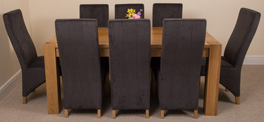Kuba Large Oak Dining Table with 8 Lola Black Fabric Chairs