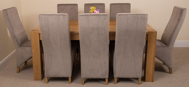 Kuba Large Oak Dining Table with 8 Lola Grey Fabric Chairs