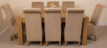 Kuba Large Oak Dining Table with 8 Montana Beige Fabric Chairs
