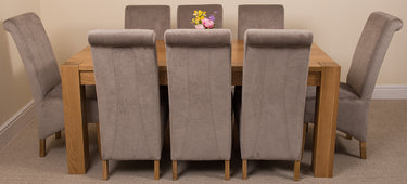 Kuba Large Oak Dining Table with 8 Montana Grey Fabric Chairs