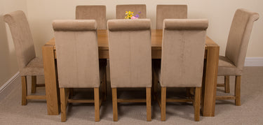 Kuba Large Oak Dining Table with 8 Washington Beige Fabric Chairs