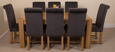 Kuba Large Oak Dining Table with 8 Washington Black Fabric Chairs