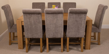Kuba Large Oak Dining Table with 8 Washington Grey Fabric Chairs