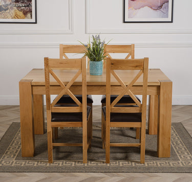 Kuba Medium Oak Dining Table with 4 Berkeley Oak & Brown Leather Chairs