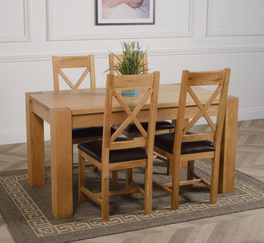 Kuba Medium Oak Dining Table with 4 Berkeley Oak & Brown Leather Chairs