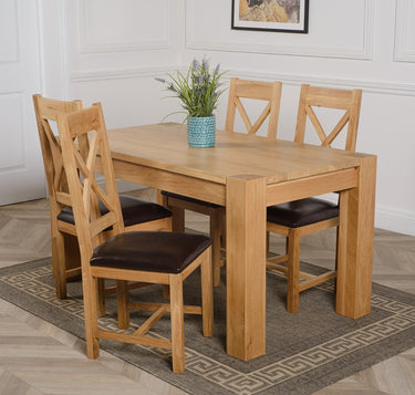 Kuba Medium Oak Dining Table with 4 Berkeley Oak & Brown Leather Chairs