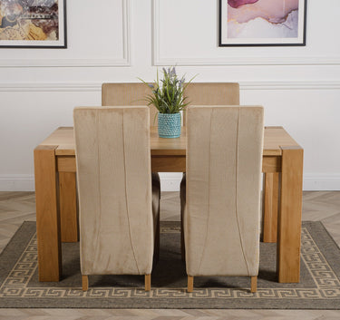 Kuba Medium Oak Dining Table with 4 Lola Beige Fabric Chairs