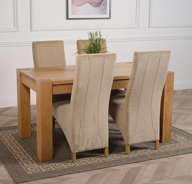Kuba Medium Oak Dining Table with 4 Lola Beige Fabric Chairs