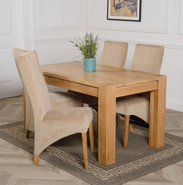 Kuba Medium Oak Dining Table with 4 Lola Beige Fabric Chairs