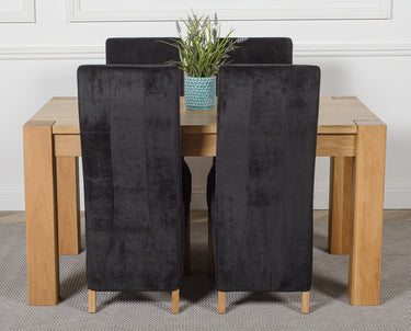 Kuba Medium Oak Dining Table with 4 Lola Black Fabric Chairs