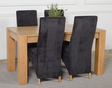 Kuba Medium Oak Dining Table with 4 Lola Black Fabric Chairs