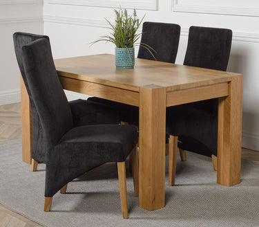 Kuba Medium Oak Dining Table with 4 Lola Black Fabric Chairs