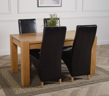 Kuba Medium Oak Dining Table with 4 Lola Black Leather Chairs