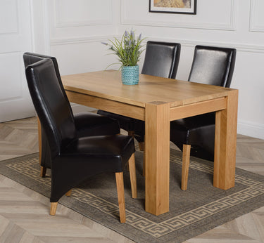 Kuba Medium Oak Dining Table with 4 Lola Black Leather Chairs