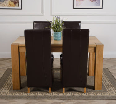 Kuba Medium Oak Dining Table with 4 Lola Brown Leather Chairs