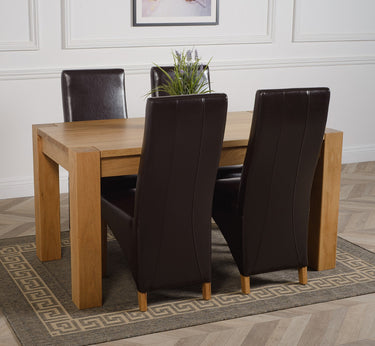 Kuba Medium Oak Dining Table with 4 Lola Brown Leather Chairs