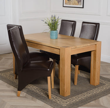 Kuba Medium Oak Dining Table with 4 Lola Brown Leather Chairs