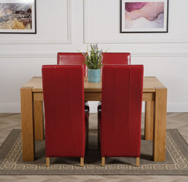 Kuba Medium Oak Dining Table with 4 Lola Burgundy Leather Chairs