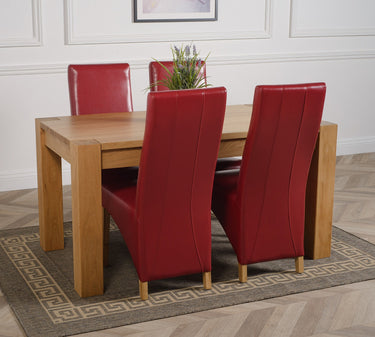 Kuba Medium Oak Dining Table with 4 Lola Burgundy Leather Chairs