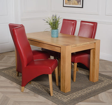 Kuba Medium Oak Dining Table with 4 Lola Burgundy Leather Chairs