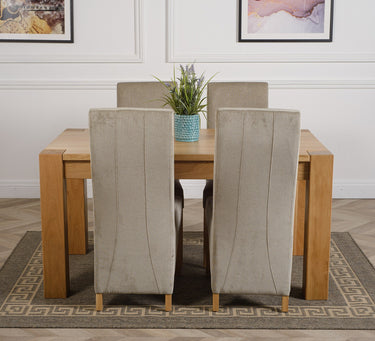 Kuba Medium Oak Dining Table with 4 Lola Grey Fabric Chairs
