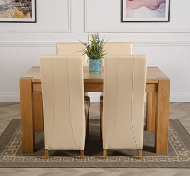 Kuba Medium Oak Dining Table with 4 Lola Ivory Leather Chairs