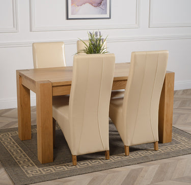 Kuba Medium Oak Dining Table with 4 Lola Ivory Leather Chairs