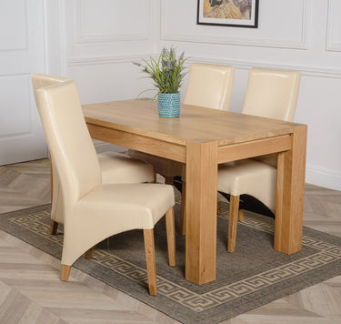 Kuba Medium Oak Dining Table with 4 Lola Ivory Leather Chairs