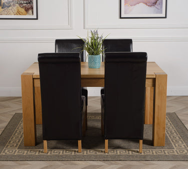Kuba Medium Oak Dining Table with 4 Montana Black Leather Chairs