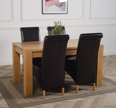 Kuba Medium Oak Dining Table with 4 Montana Black Leather Chairs
