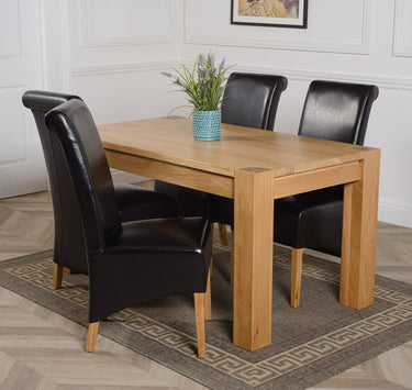 Kuba Medium Oak Dining Table with 4 Montana Black Leather Chairs
