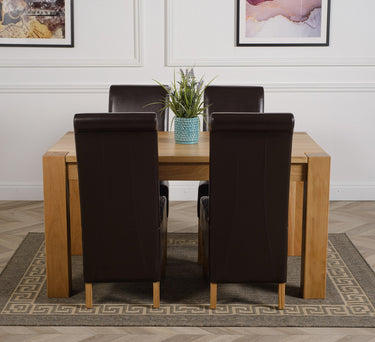 Kuba Medium Oak Dining Table with 4 Montana Brown Leather Chairs