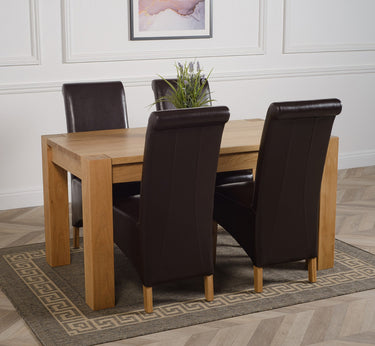 Kuba Medium Oak Dining Table with 4 Montana Brown Leather Chairs