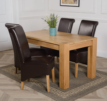 Kuba Medium Oak Dining Table with 4 Montana Brown Leather Chairs