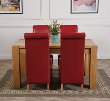 Kuba Medium Oak Dining Table with 4 Montana Burgundy Leather Chairs