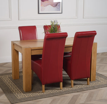 Kuba Medium Oak Dining Table with 4 Montana Burgundy Leather Chairs