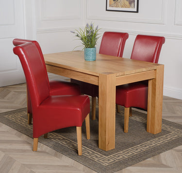 Kuba Medium Oak Dining Table with 4 Montana Burgundy Leather Chairs