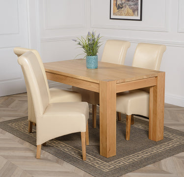 Kuba Medium Oak Dining Table with 4 Montana Ivory Leather Chairs