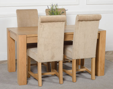 Kuba Medium Oak Dining Table with 4 Washington Beige Fabric Chairs