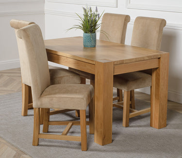 Kuba Medium Oak Dining Table with 4 Washington Beige Fabric Chairs