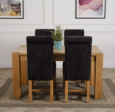 Kuba Medium Oak Dining Table with 4 Washington Black Fabric Chairs