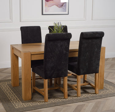 Kuba Medium Oak Dining Table with 4 Washington Black Fabric Chairs