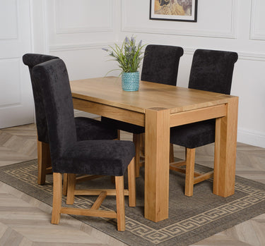 Kuba Medium Oak Dining Table with 4 Washington Black Fabric Chairs