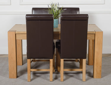 Kuba Medium Oak Dining Table with 4 Washington Brown Leather Chairs