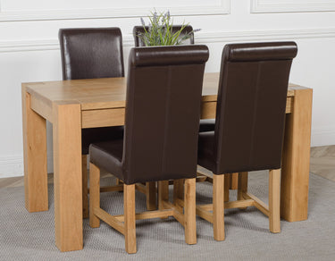 Kuba Medium Oak Dining Table with 4 Washington Brown Leather Chairs