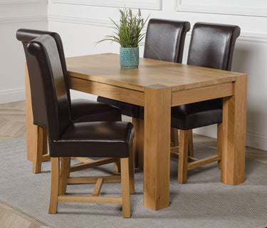 Kuba Medium Oak Dining Table with 4 Washington Brown Leather Chairs