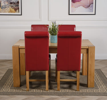 Kuba Medium Oak Dining Table with 4 Washington Burgundy Leather Chairs