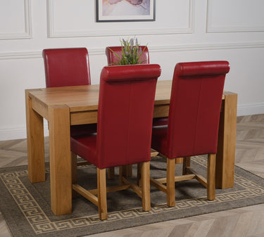 Kuba Medium Oak Dining Table with 4 Washington Burgundy Leather Chairs